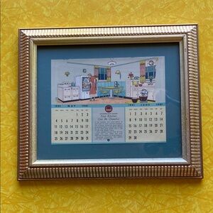 Vintage calendar page, framed.  May and June 1941!